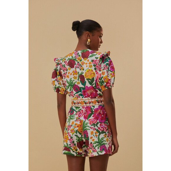 FARM RIO Romper XL Floral Off-White Flowerful Sketch Belted NEW - Picture 3 of 16